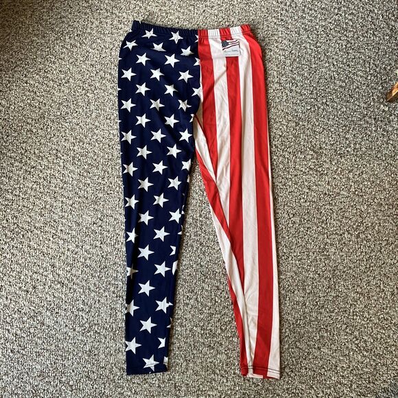 NWT American Summer Womens US Flag Leggings Size L USA Americana Red White Blue - Picture 1 of 8